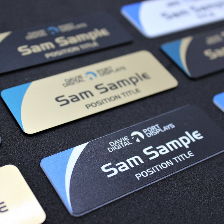 Premium magnetic name badges with Logo, Name and Title, Australia wide next day delivery