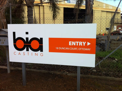 Business signage free standing ACM sign with comapny logo and ENTRY text at entrance