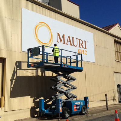 Installation of large ACM signage on building side