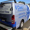 Vehicle wrap for business van with coloured vinyl and one-way vision on rear wndow