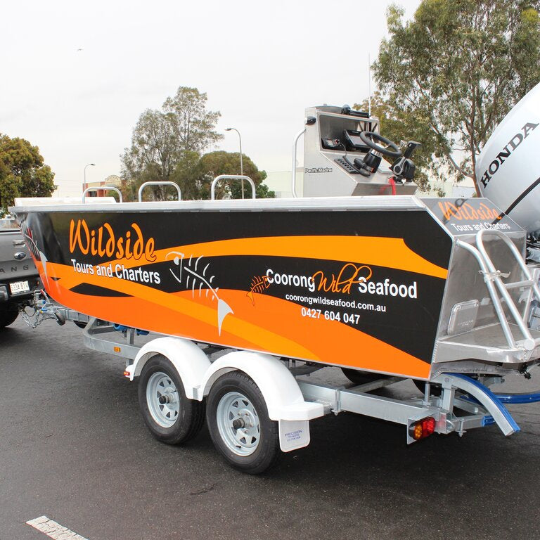 Full boat wrap with durable coloured vinyl and digital print