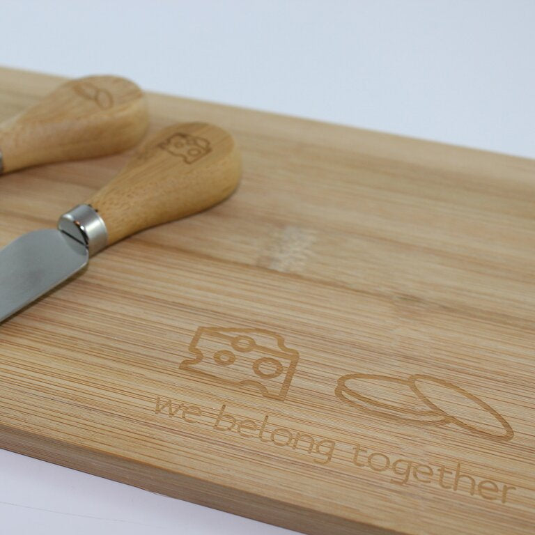 Engraved wooden cheese board wedding gift