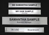 Door Plaques with Name Signs and Room Labels with sliding cover, engraved black text on silver