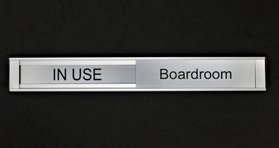 Door Sign with Sliding Cover, engraved name with text for room use, 300mmx40mm name plate set
