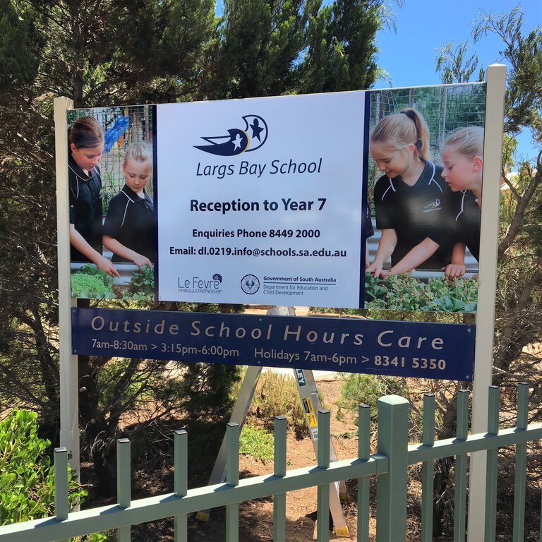 Free standing school sign with full colour photos, digital print on on ACM panel