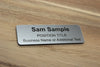 75x25mm standard size name tag with brushed silver finish on UV printed plastic
